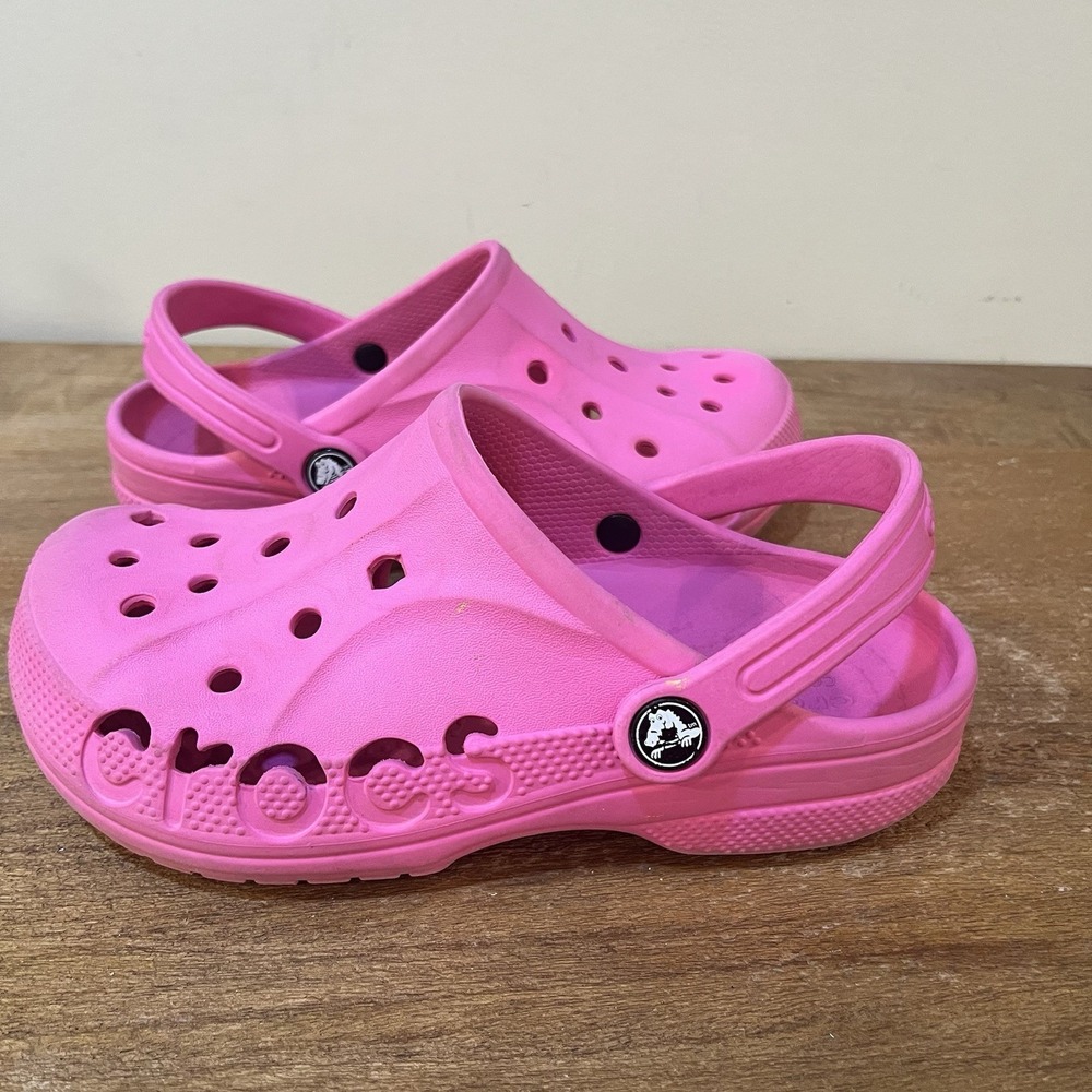 Crocs Classic Logo Cutout Clog Pink Youth Girls J3 Slip On Comfort Shoes Sandals